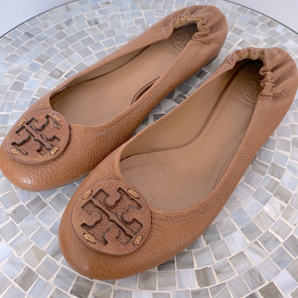 Tory Burch Minnie Travel Ballet Flat - Camel, sz 8